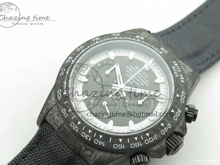 0601 Daytona DIW Carbon OMF Best Edition Black White Dial on Black Nylon Strap A OnTrend 2843